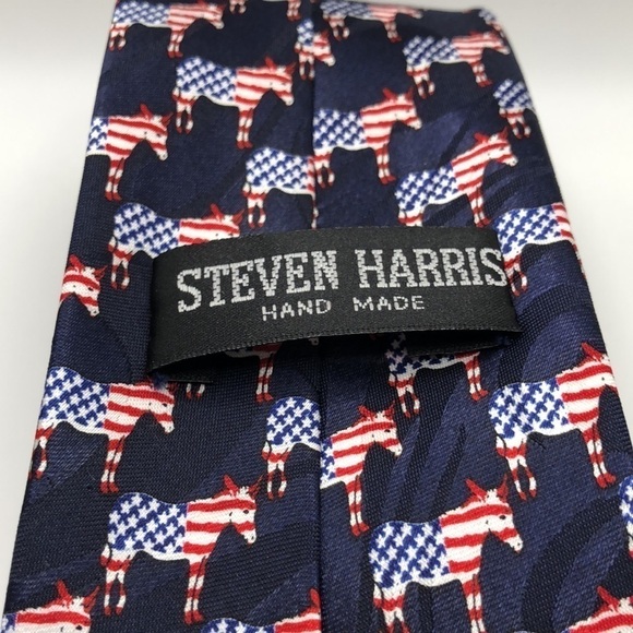 Steven Harris Navy Blue Tie with Democratic Donkey American Flag Logo NWOT - Picture 2 of 7
